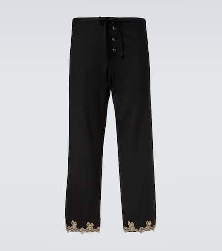 Laurelist wool flannel wide-leg pants in black - Bode