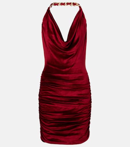 【送料&関税込】Balmain Velvet Dress With Stand-up Collar Balmain-Blk-LS-ShoulderPad-
