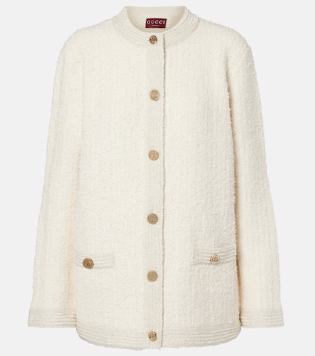 Wool-blend lamé bouclé cardigan in white - Gucci | Mytheresa