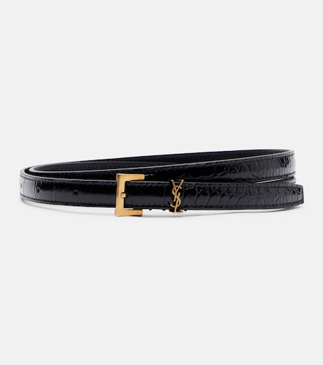 Cassandre croc-effect leather belt in black - Saint Laurent