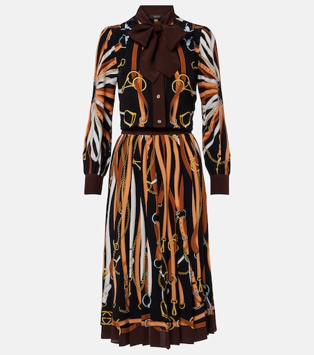 gucci floral print silk dress Printed tie-neck silk shirt dress in brown - Gucci