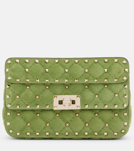 Rockstud Spike Small suede top-handle bag in green - Valentino