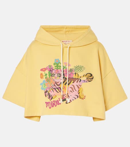 Printed cropped cotton hoodie in yellow - Marni | Mytheresa