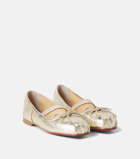 Christian Louboutin Kids 바발렛 메탈릭 레더 발레리나 플랫