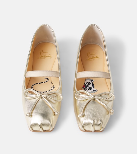 Christian Louboutin Kids 바발렛 메탈릭 레더 발레리나 플랫