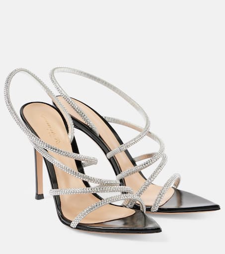Crystal Ettie leather sandals in silver - Gianvito Rossi