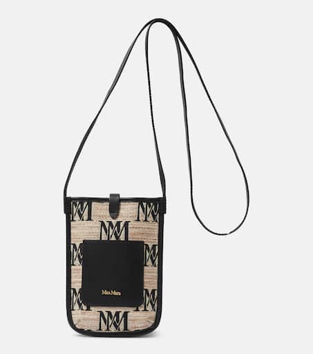 Phony leather-trimmed canvas phone pouch in multicoloured
