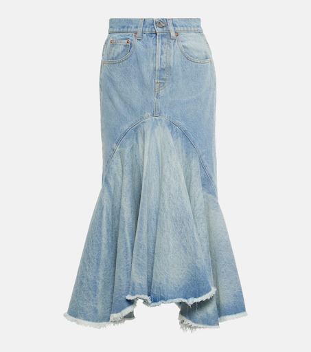 Topshop - Gonna midi in denim nero slavato con spacco laterale