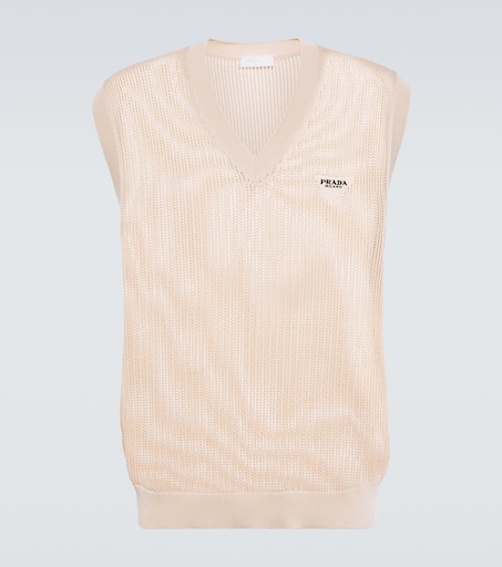 Silk and cotton mesh vest in beige - Prada | Mytheresa