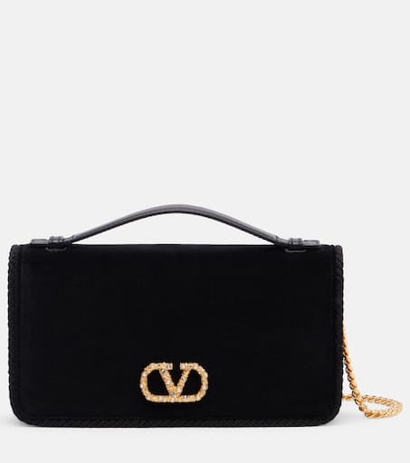 VLogo Mini velvet crossbody bag in black - Valentino VLogo Mini velvet crossbody bag in black - Valentino