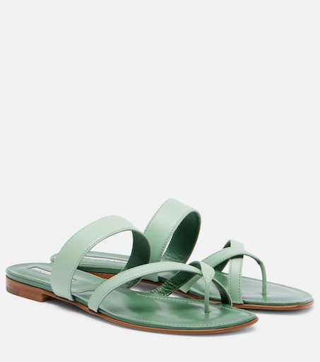 MANOLO BLAHNIK ハラコ ミュール サンダル 白/青/黄緑 Susa leather sandals in green - Manolo Blahnik | Mytheresa