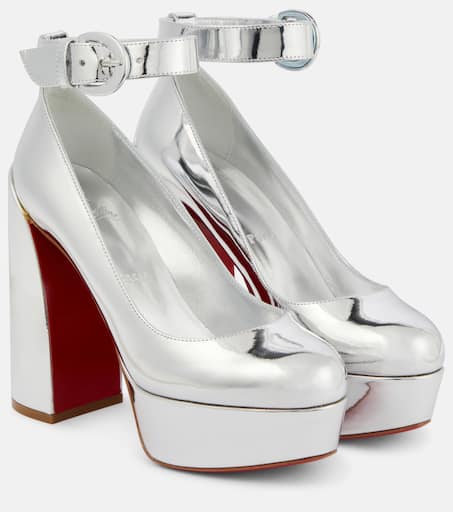 Movidastrap metallic leather pumps in silver - Christian