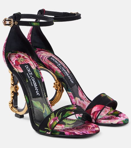 DG floral printed leather sandals in black - Dolce Gabbana