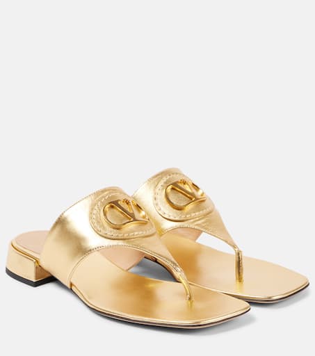 サンダル・ミュール VALENTINO Caramel leather VLogo thong (6W2S0LA9DSH N58) Rockstud leather thong sandals in beige - Valentino Garavani
