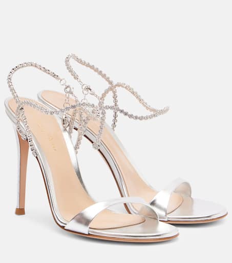 105 embellished metallic leather sandals in silver