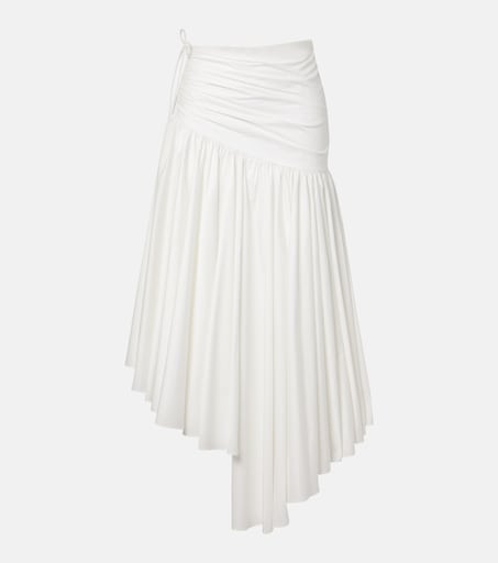 Asymmetric cotton poplin midi skirt in white - Self Portrait