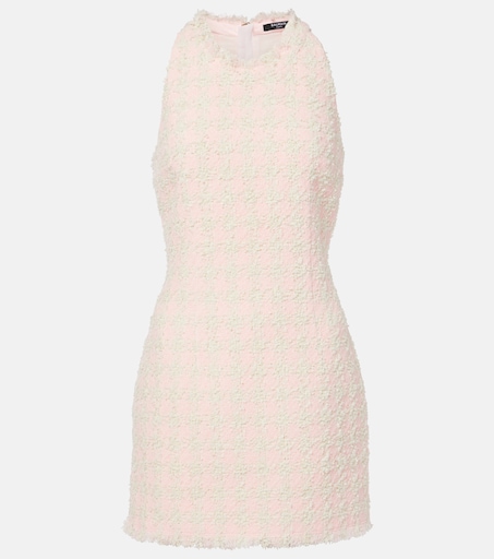 balmain pink tweed dress BALMAIN: Pink LS Buttoned Light Tweed Minidress