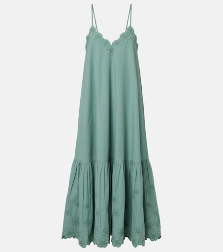 Embroidered cotton poplin midi dress