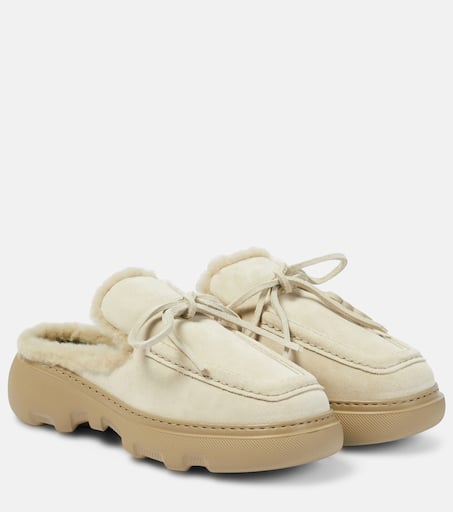 EKD shearling-lined suede mules in neutrals - Burberry