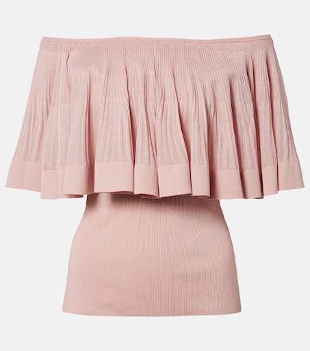 Luna knitted ruffled off-shoulder top in pink - Zimmermann | Mytheresa