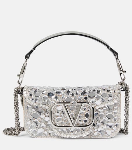 VALENTINO GARAVANI VLOGO Rainbow Crystal Black Leather Clutch