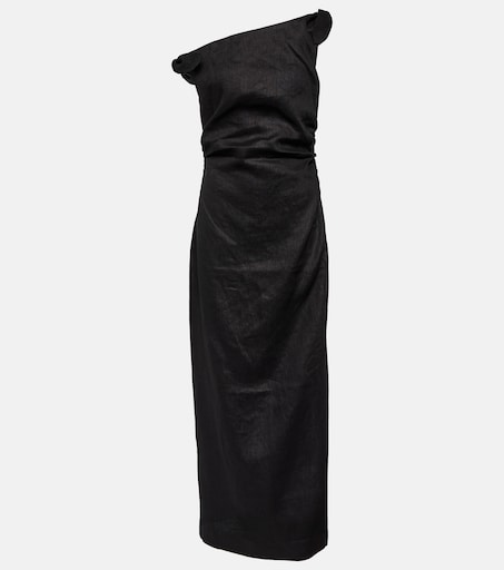 One-shoulder linen maxi dress in black - SIR | Mytheresa