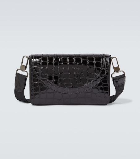 Explorafunk croc-effect patent leather shoulder bag in black