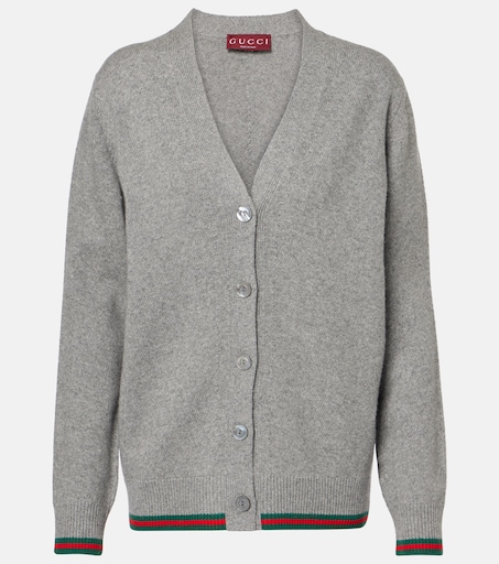 Web wool and cashmere cardigan in grey - Gucci | Mytheresa