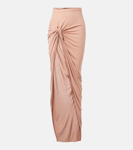 Asymmetric gathered jersey maxi skirt in pink - Rick Owens
