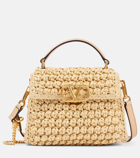 VSling Mini raffia-effect tote bag in beige - Valentino Garavani