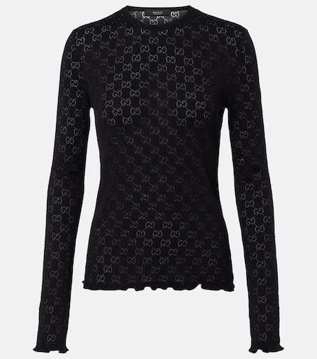 GG cotton-blend devoré T-shirt in black - Gucci | Mytheresa