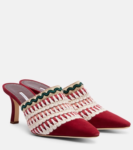 Alo 70 embroidered suede mules in red - Manolo Blahnik | Mytheresa