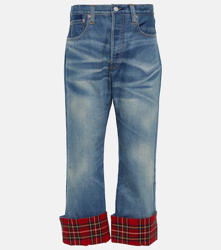 Checked mid-rise straight boyfriend jeans in blue - Junya Watanabe 