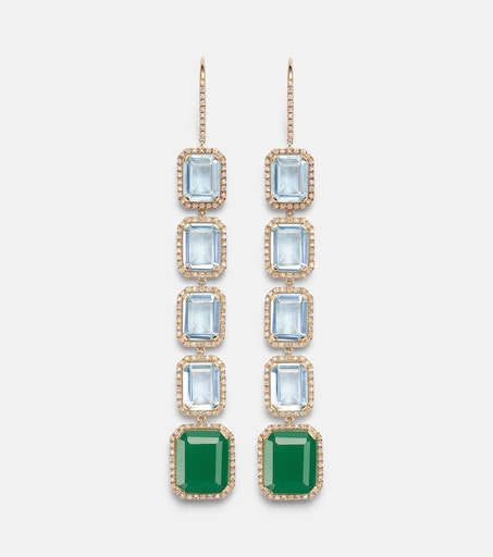 Five Tier Portrait 18kt gold drop earrings with gemstones