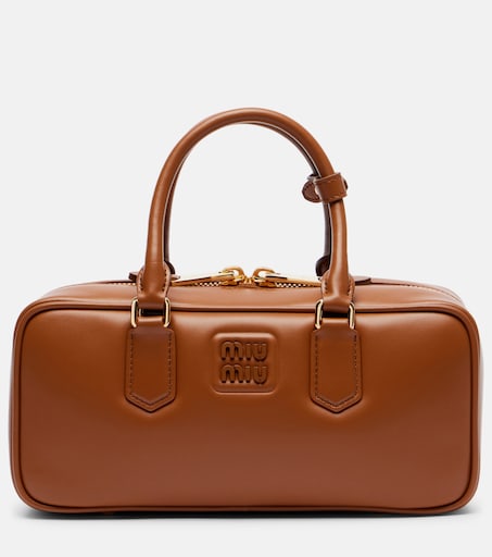 Arcadie Large leather top-handle bag in brown - Miu Miu | Mytheresa