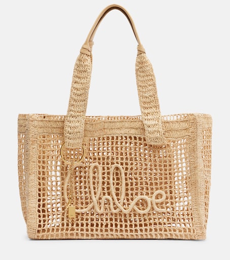 Summer Banana East-West raffia tote bag in beige - Chloe | Mytheresa