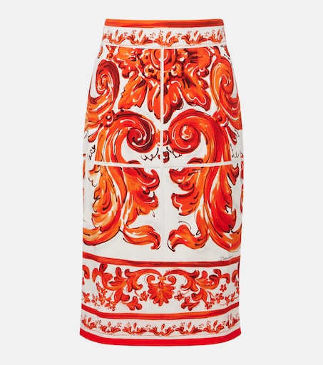 Majolica silk-blend charmeuse pencil skirt in orange - Dolce