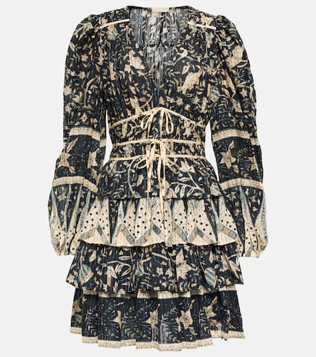 ■ULLA JOHNSON フローラル プリント コットン ミニドレス Ulla Johnson Nina floral-print Ruffled Mini Dress | Blue