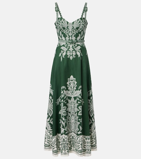 Miranda belted linen-blend maxi dress in green - Farm Rio | Mytheresa Miranda belted linen-blend maxi dress in green - Farm Rio | Mytheresa