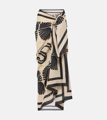 【Johanna Ortiz】プリントコットンビーチ cover-up Printed cotton beach cover-up in black - Johanna Ortiz