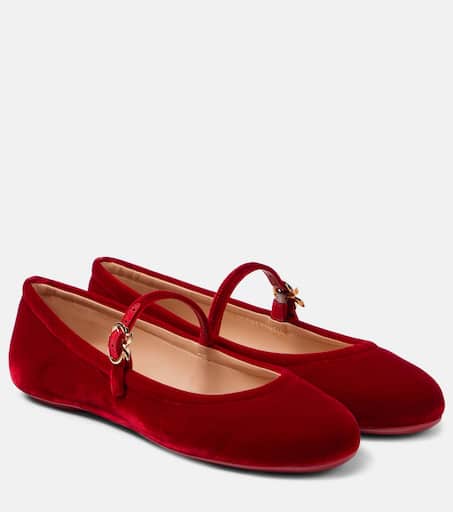 【Gianvito Rossi】 Bow-detail velvet ballet flats 55 bow-detail velvet mules in purple - Gianvito Rossi