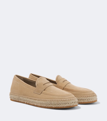 Giorgio Armani Jute-trimmed suede penny loafers