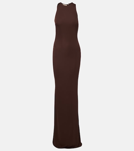 Maha beaded open-back jersey gown in brown - De La Vali | Mytheresa