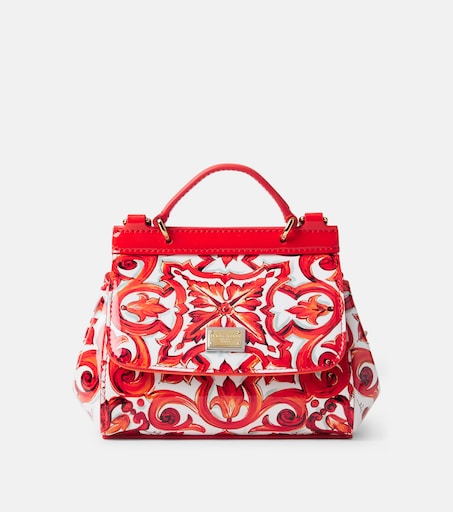 Sicily printed leather shoulder bag in orange - Dolce Gabbana Kids