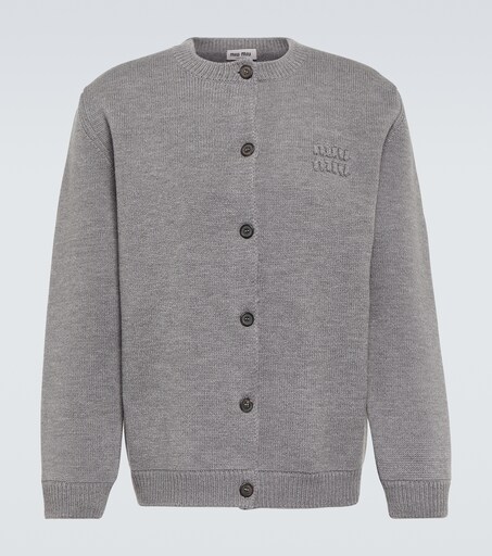 Oversized wool-blend cardigan in grey - Miu Miu | Mytheresa