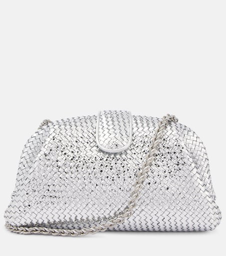 Lauren 1980 Medium leather clutch in silver - Bottega Veneta