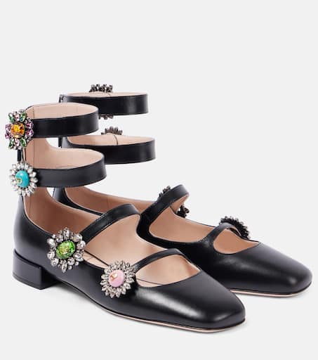 Preshoes embellished leather flats in black - Valentino