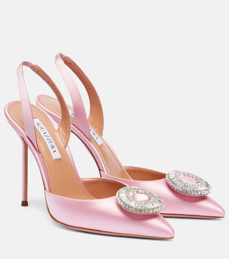 ●ROUGHNECK● 624 Annika Slingback / Pink Pink Satin Bow Square-Toe Slingback Pumps - CHARLES & KEITH DE