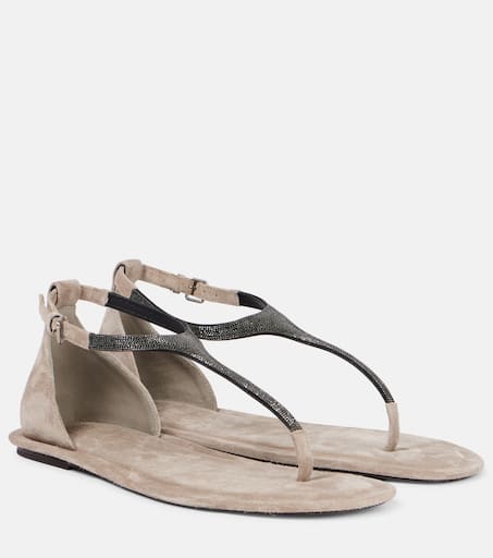 サンダル・ミュール BRUNELLO CUCINELLI LEATHER THONG SANDALS Brunello Cucinelli Suede Thong Sandals - Bergdorf Goodman