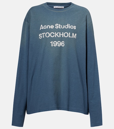 Logo distressed cotton-blend jersey T-shirt in blue - Acne Studios